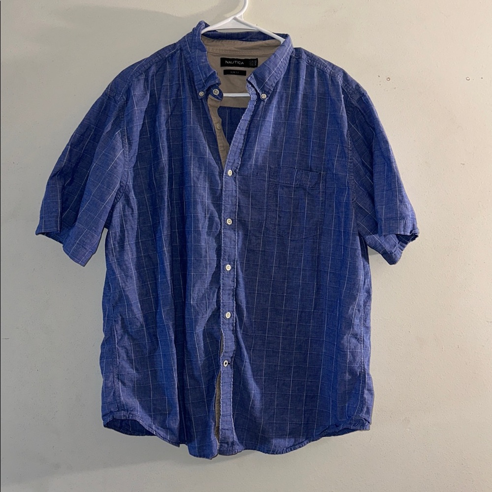 Nautica Blue Checkered Short Sleeve Shirt